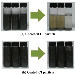 Fig. 3 Sedimenation of uncoated and coated CI particle 