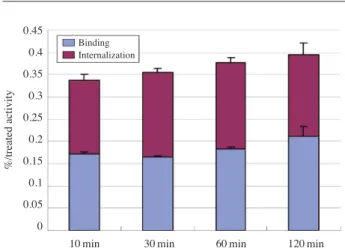 Fig. 5.   Total binding and internalization of  177 Lu-DOTA-Soma- Lu-DOTA-Soma-tostatin in Calu6 cells.