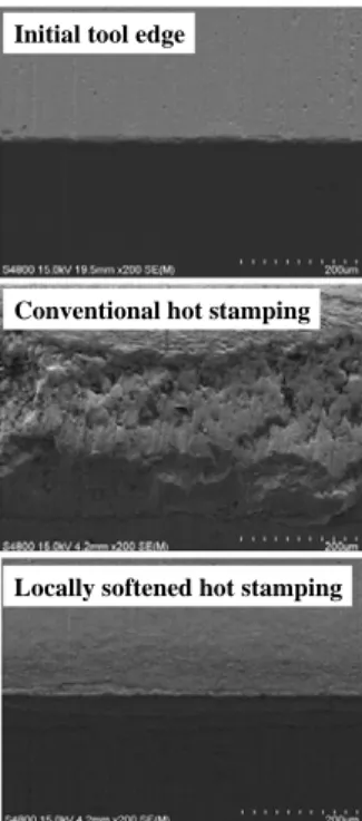 Fig. 7 SEM images of damage in the cutting tool edge  after trimming   