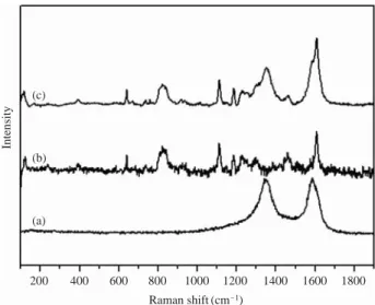 Fig. 2. Raman spectra of (a) MWNT, (b) epoxy and (c) MWNT/