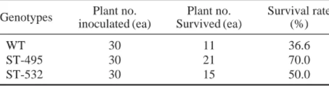 Table 1. Survival rate of the WT and 2 ST-lines after 14 days under