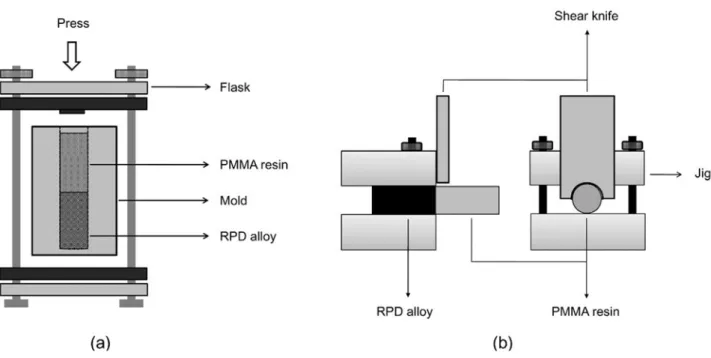 Figure  1.  Apparatus  for  (a)  polymerization,  (b)  shear  bond  strength  test.