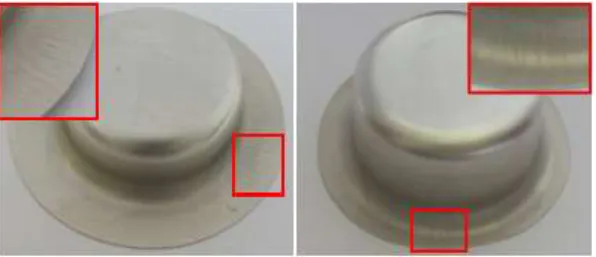 Fig.  12는  4가지  BHF로  성형한  시편  사진으로,  H P 는  성형높이를  나타낸다.  BHF  12kN과  16kN에 서는  각각  성형높이  20mm와  30mm에서  플랜지  및  다이모서리  부에서  주름이  발생하였고,  BHF  24kN의  경우  성형높이  20mm에서  파단이  발생 한  것을  볼  수  있다
