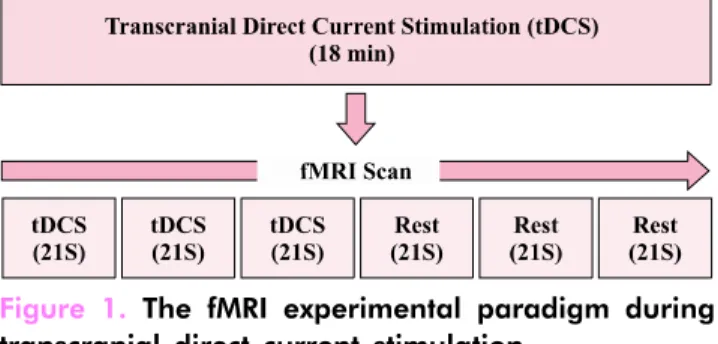 Figure 1. The fMRI experimental paradigm during  transcranial direct current stimulation