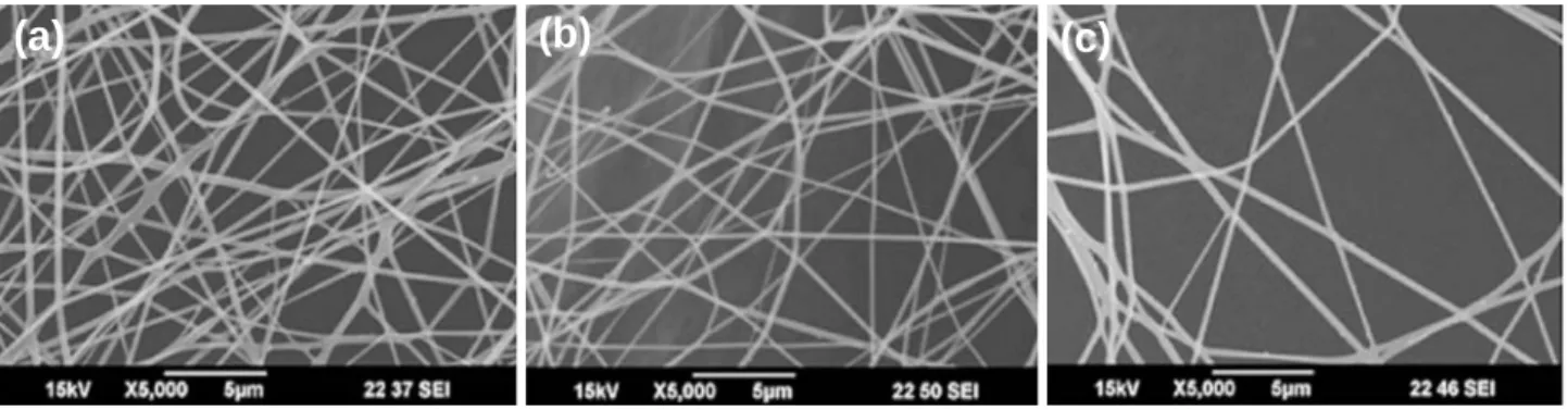 Fig. 2 shows the SEM images of the PVA nanofibers containing silver nanoparticles. Fig