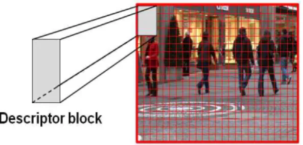 Fig. 6. HOG method using ROI 그림 6. ROI를 적용한 HOG 방법 그림 6과 같이 전체 영상에서 보행자가 존재하는 A영역을 ROI로 설정하여 불필요한 배경 영역에 대한 연산을 줄일 수 있다