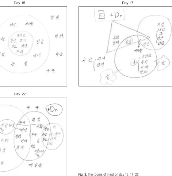 Fig. 3. The rooms of mind on day 15, 17, 22.
