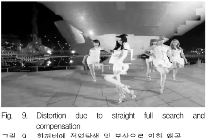 Fig. 9. Distortion due to straight full search and compensation 그림 9. 한꺼번에 전역탐색 및 보상으로 인한 왜곡 3