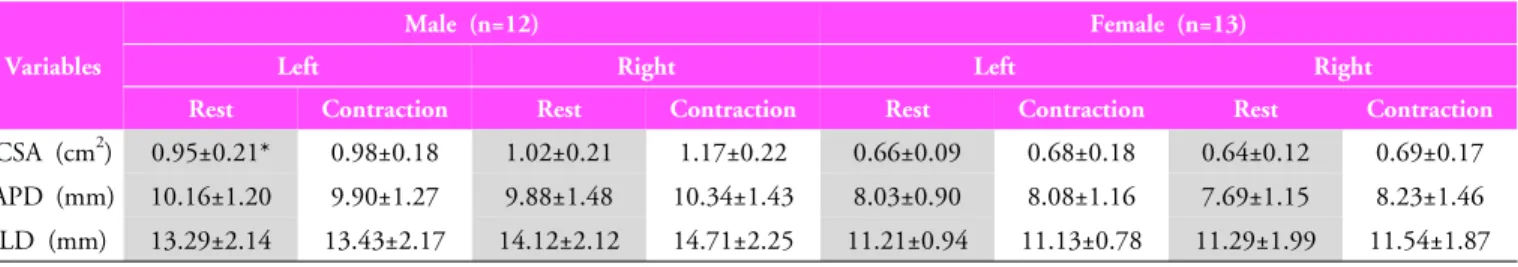 Table 2. The mean and standard deviation of CSA, APD, LD measurements of longus colli muscleIII