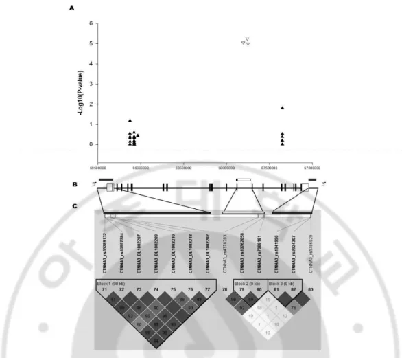 Fig. 3. Summary of genome-wide association results and linkage disequilbrium  structure for CTNNA3 