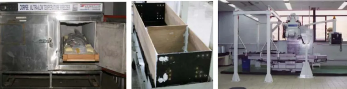 Fig. 5.  Freezer (left), embedding box (middle), and cryomacrotome (right) are used  which have been made in previous study