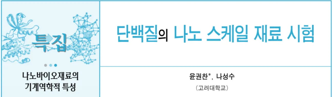 그림 1  원자력 현미경을 이용한 단백질의 인장 실험에 대한 모식도 (M. Rief et al. Science 1997, 276, 1109)(a) 원자력 현미경을 이용한 단백질의 나노 인장 시험 모식도