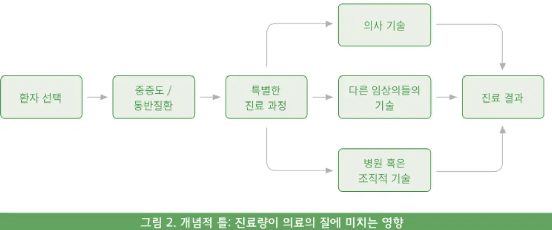 그림 2. 개념적 틀: 진료량이 의료의 질에 미치는 영향