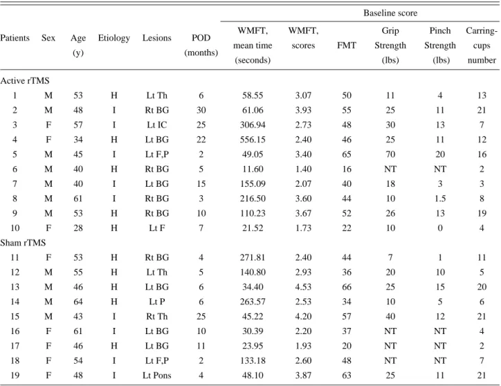 Table 1. Baseline Characteristics of Subjects in Active and Sham rTMS