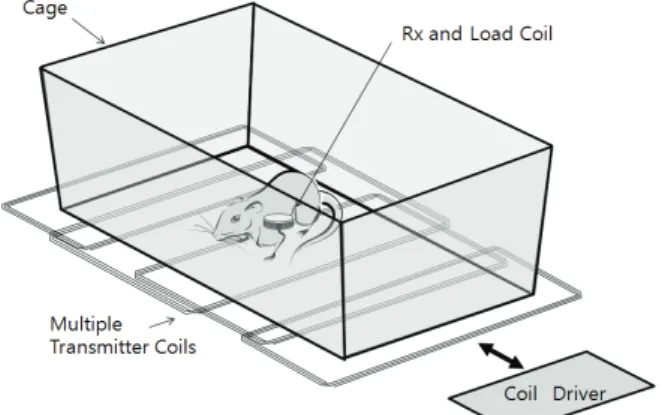 Fig. 1. Implantable telemetry system configuration based on wireless power transmission technology using multiple transmit coils.