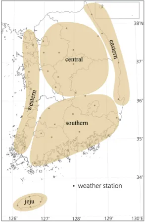 Figure 4. Classification of the region  Figure 5. Frequency of Asian dust days observed   in South Korea by source region (1961-2010)