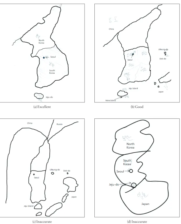 Figure 3. Examples of students’ sketch map of the Korea Peninsular and neighboring countries