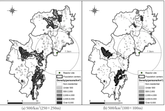 Figure 4. Detection of Population Centers Based on the Area-Based Threshold Density Method