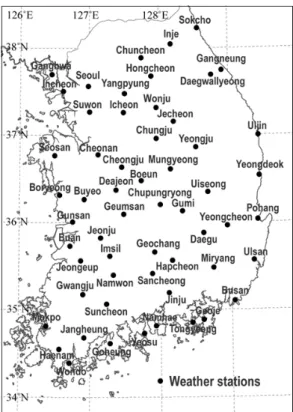 Table 1. List of six indices on extreme temperature used for analysis. 분석에 이용된 6개 극한기온 지수 목록 