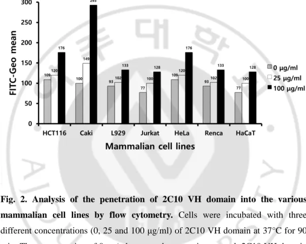 Fig.  2.  Analysis  of  the  penetration  of  2C10  VH  domain  into  the  various  mammalian  cell  lines  by  flow  cytometry