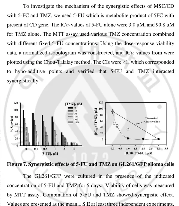Figure 7. Synergistic effects of 5-FU and TMZ on GL261/GFP glioma cells 