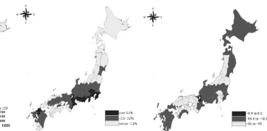 Figure 3. Population density by prefecture of Japan. 일본 인구밀도 분포(2005)(명/km 2 ). (Source: JAPAN Statistical Information Network)