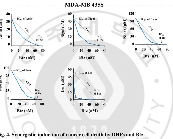 Fig. 4. Synergistic induction of cancer cell death by DHPs and Btz. 