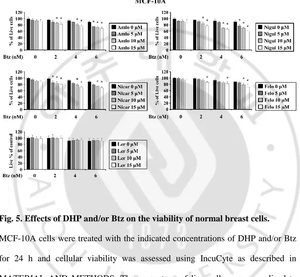 Fig. 5. Effects of DHP and/or Btz on the viability of normal breast cells. 