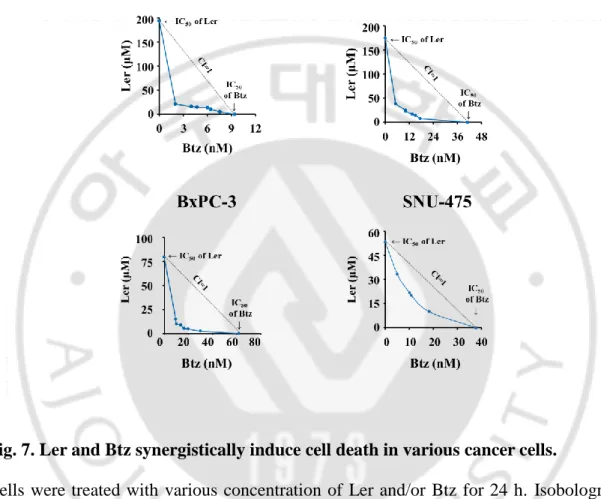 Fig. 7. Ler and Btz synergistically induce cell death in various cancer cells. 