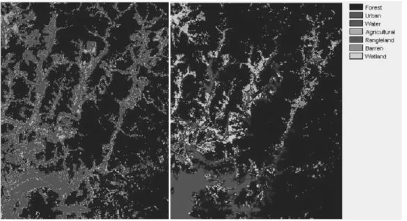 Figure 7 shows the result of the proposed method compared to a land cover classification based on the maximum likelihood classifier, one