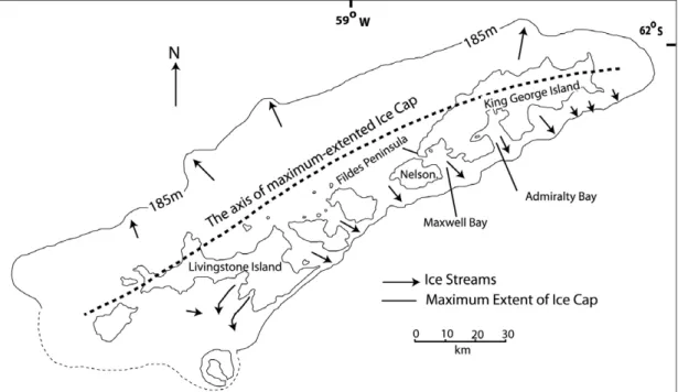 Figure 2. A reconstruction of the ice cap at the Last Glacial Maximum (LGM), based on erosional landforms.