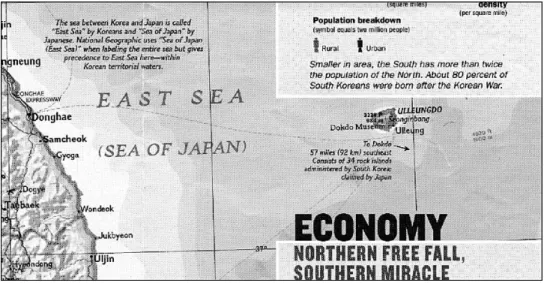 그림 1.  NGS회사의 2003년 The Two Koreas 지도에 동해표기