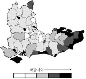 그림 5.  복합박탈지표의 공간패턴박탈지역