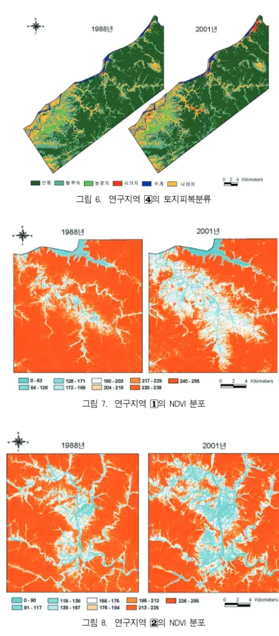 그림 7.  연구지역 1⃞의 NDVI 분포