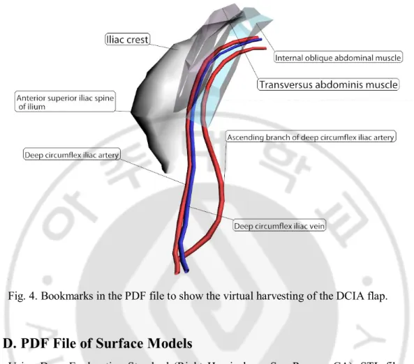 Fig. 4. Bookmarks in the PDF file to show the virtual harvesting of the DCIA flap.   