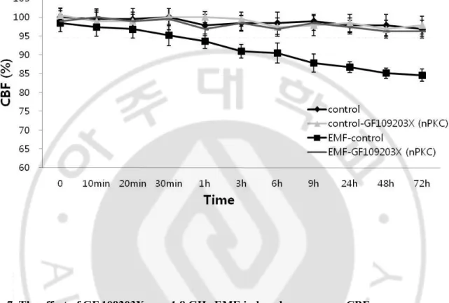Fig. 7. The effect of GF 109203X on a 1.8 GHz EMF-induced response on CBF.   
