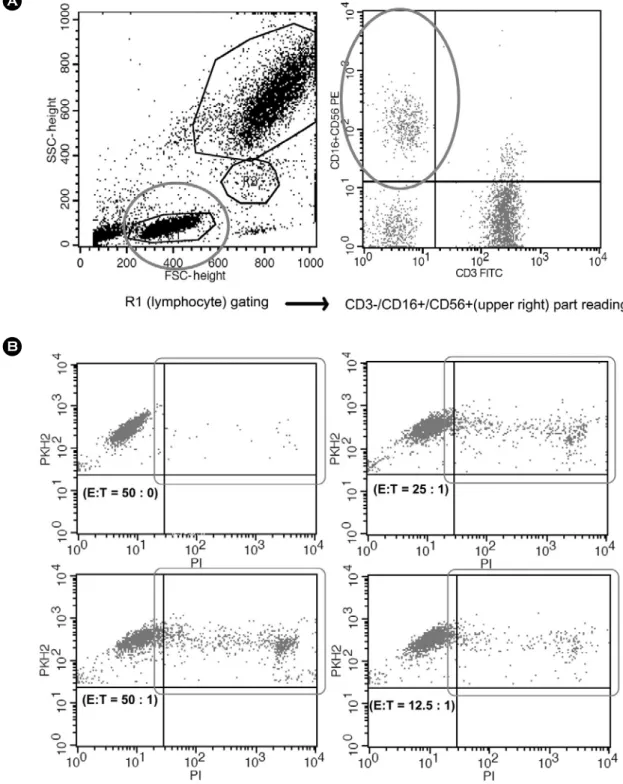 Figure 1. (A) Gating strategy for three-color flow cytometry evaluation of  pbNK cell