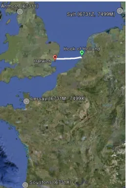 Fig. 4. The trajectory of eLoran/GPS receiver and eLoran Stations(GRI 6731 Chain).