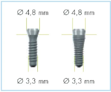 Fig. 2.  Standard Plus Ø3.3 X 10mm Fixture (A), TE Ø 3.3/4.8 X 10mm Fixture (B)