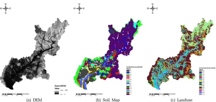 Fig. 4. Spatial input data for SWAT model construction in the Yocheon basin.