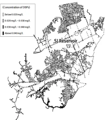 Fig. 4. Prediction of DBPs concentration in worst condition(SJ  supply area). DBPs  농도가 예측되었다