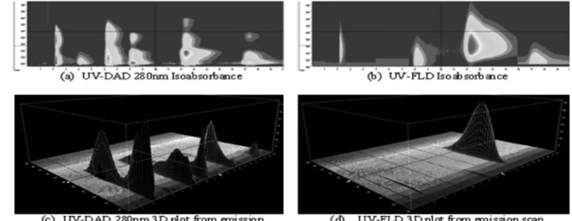 Fig. 1. Isoabsorbance and 3D plot from emission scan containing mixed 10 μM of EDC/PPCPs.