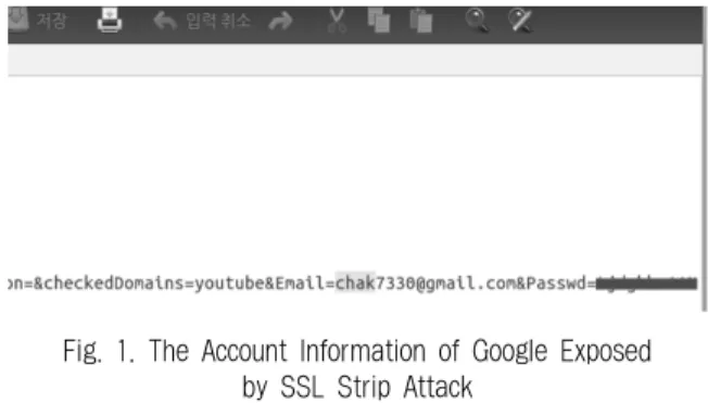 Fig. 1. The Account Information of Google Exposed  by SSL Strip Attack 