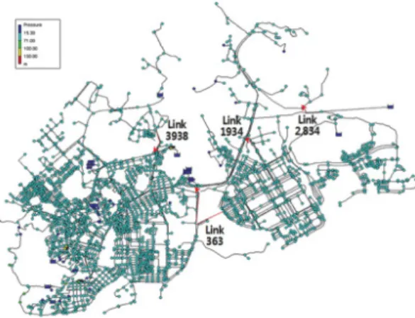 Fig. 6.  Pressure distribution of case Ⅳ with opening 4 connec- connec-tion pipes(363, 1934, 2834, 3938)