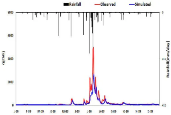 Fig. 3. Validation of Runoff at Jindong site in 2009.