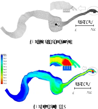 Fig.  2  2-dimensional  finite  element  network  and  bathymetric  map