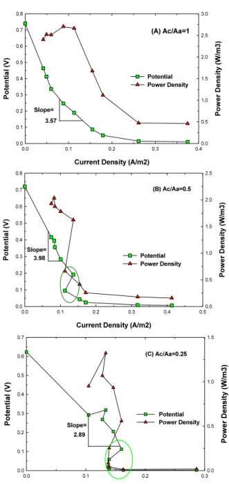 Fig.  4.  Polarization  curve  showing  the  effects  of  the  ratio  of  cathode  surface  area  to  anode  surface  area