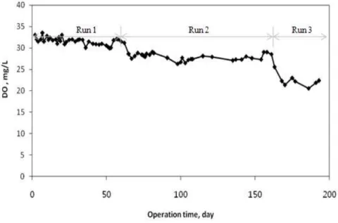 Fig. 5. Change of dissolved oxygen(DO) concentration during the operation time.
