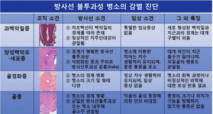 표 2.  방사선 불투과성 병소의 감별 진단 13