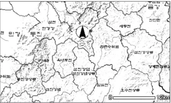 Fig. 2. Schematic  diagram  of  upper  watershed  of  Seomjin  river and branch stream.
